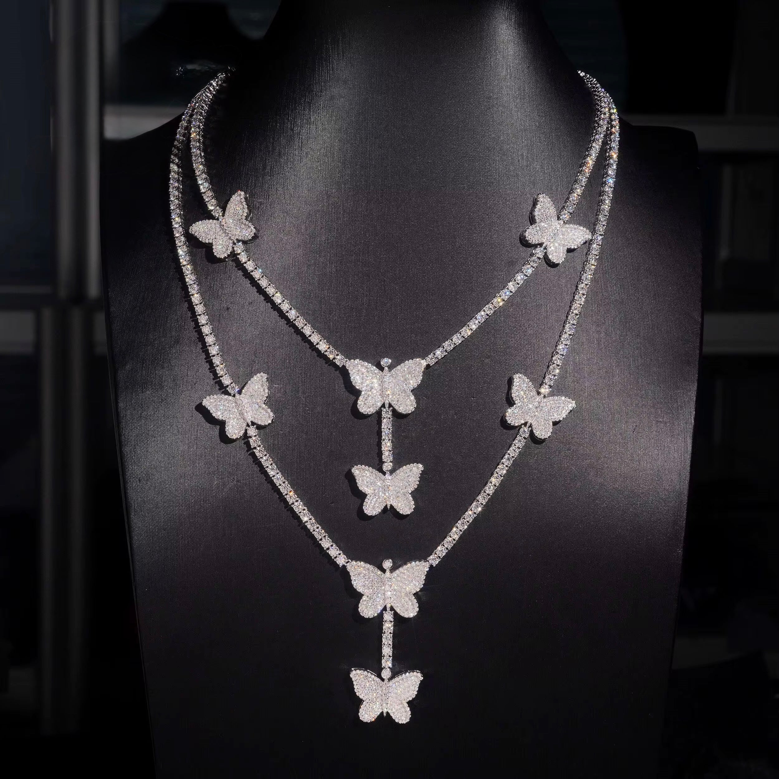 Butterfly Chain Moissanite Silver S925 + Rhodium Passes Diamond Icedout Bussdown