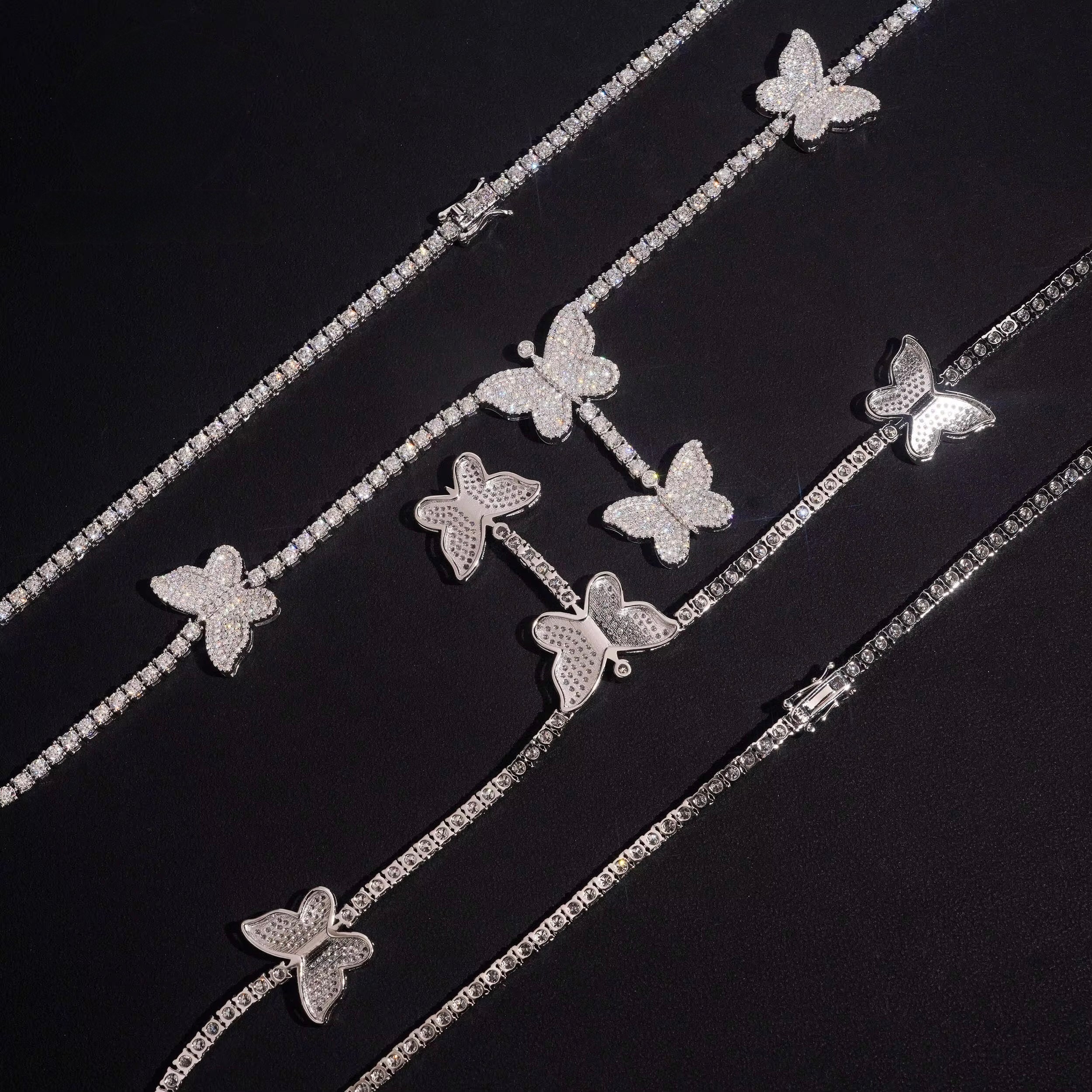Butterfly Chain Moissanite Silver S925 + Rhodium Passes Diamond Icedout Bussdown