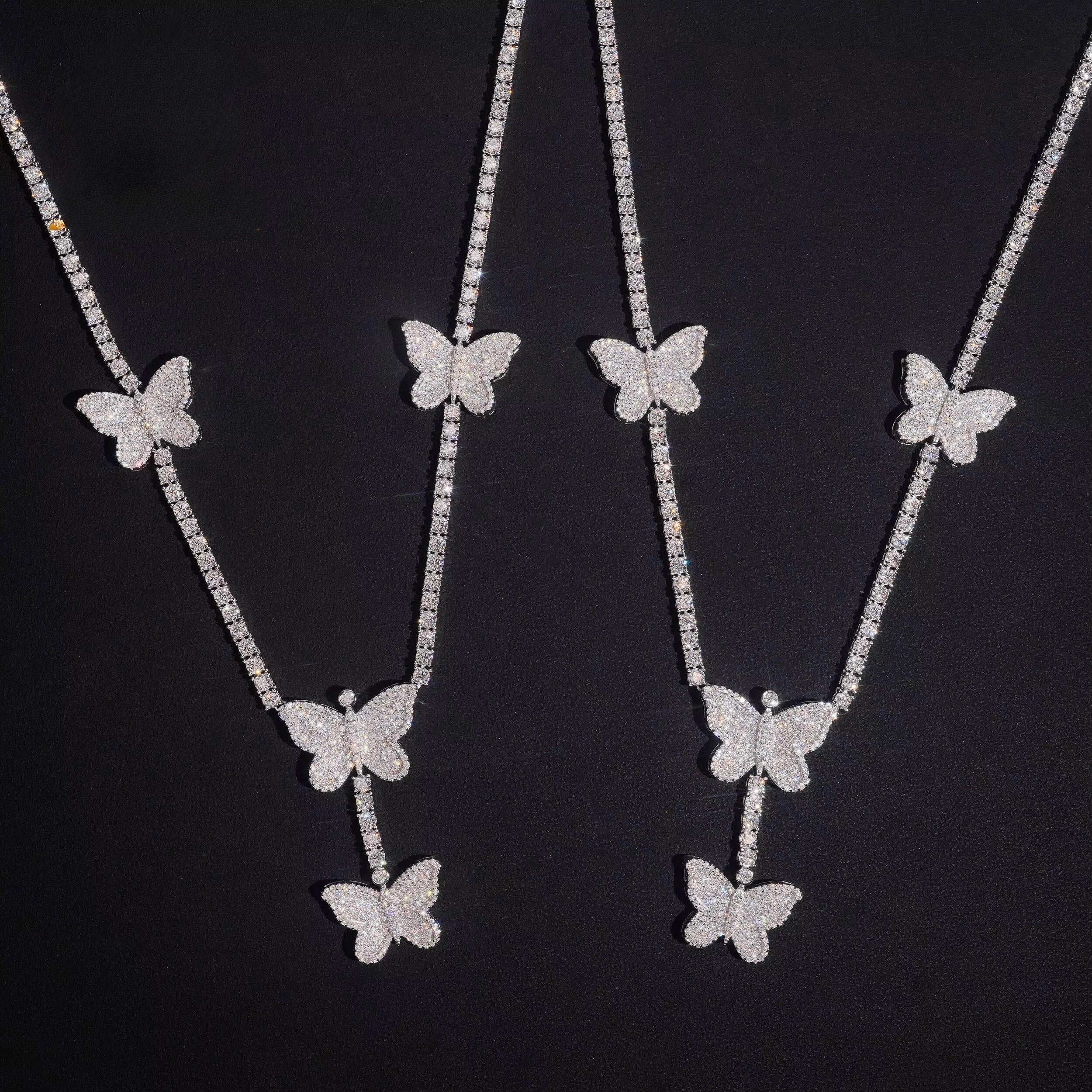 Butterfly Chain Moissanite Silver S925 + Rhodium Passes Diamond Icedout Bussdown