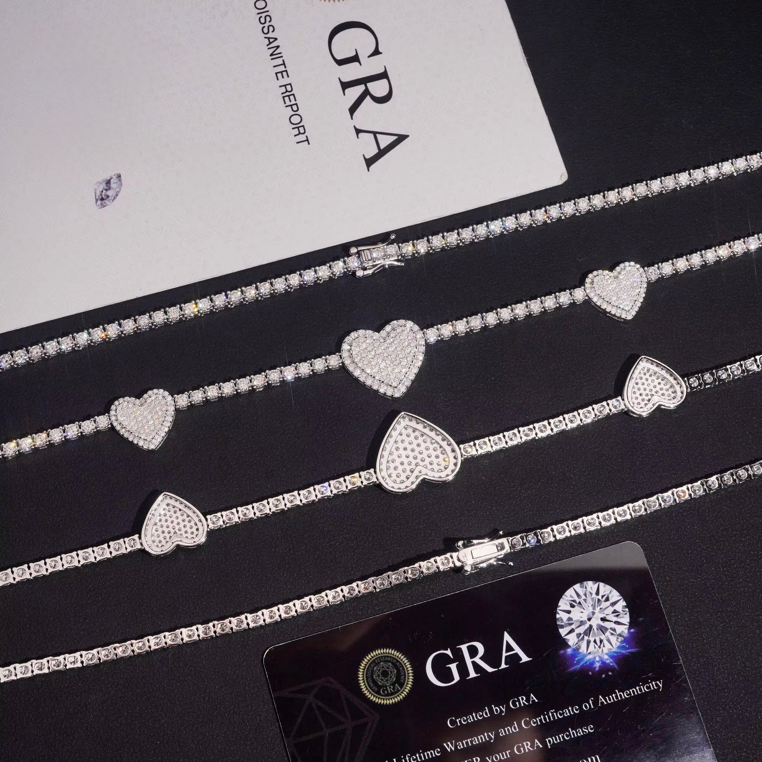 Heart Chain Moissanite Silver S925 + Rhodium Passes Diamond Icedout Bussdown