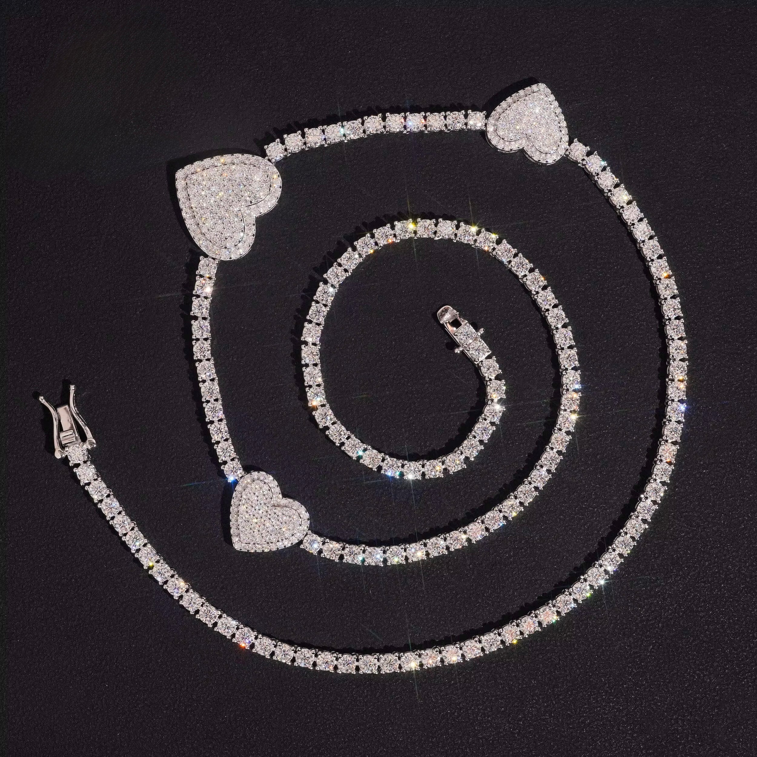 Heart Chain Moissanite Silver S925 + Rhodium Passes Diamond Icedout Bussdown