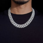 18mm Cuban Chain Pavé Raised Stones Setting, Moissanite, 925 Silver | FAZE Jewelry