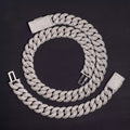 18MM Cuban Chain Pave Raised Stones Setting Moissanite Silver S925 + Rhodium Passes Diamond Icedout Bussdown