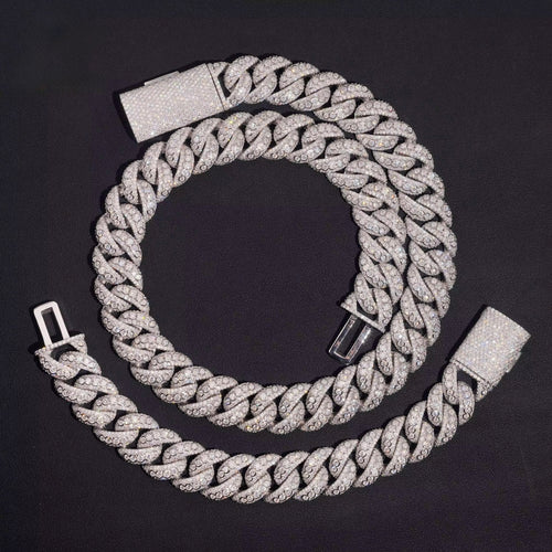 18mm Cuban Chain Pavé Raised Stones Setting, Moissanite, 925 Silver | FAZE Jewelry