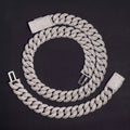 18mm Cuban Bracelet Pavé Silver Frame Setting — Moissanite, 925 Silver