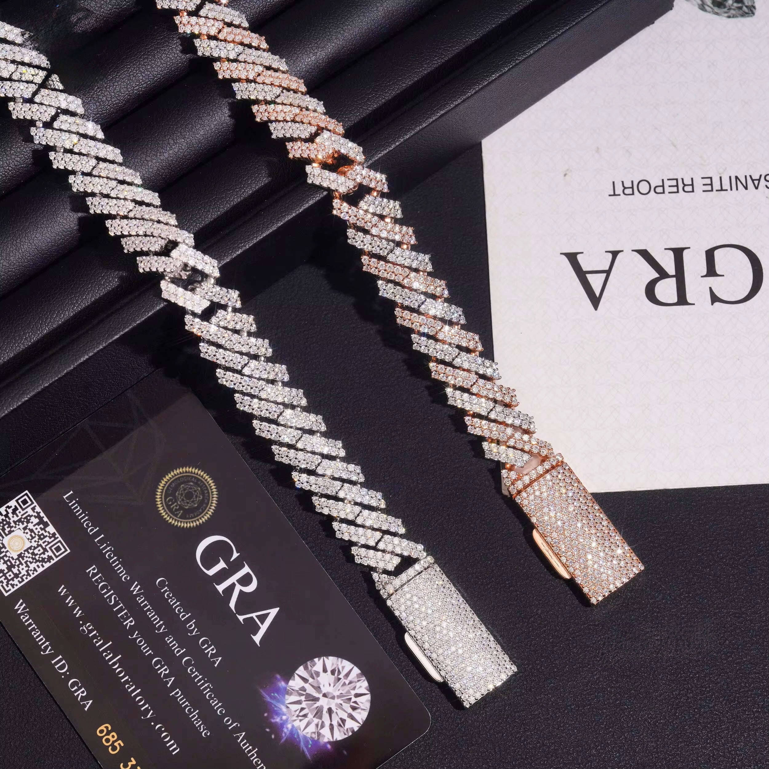 12MM Cuban Chain Prong Setting Moissanite Silver S925 + Rhodium Passes Diamond Icedout Bussdown