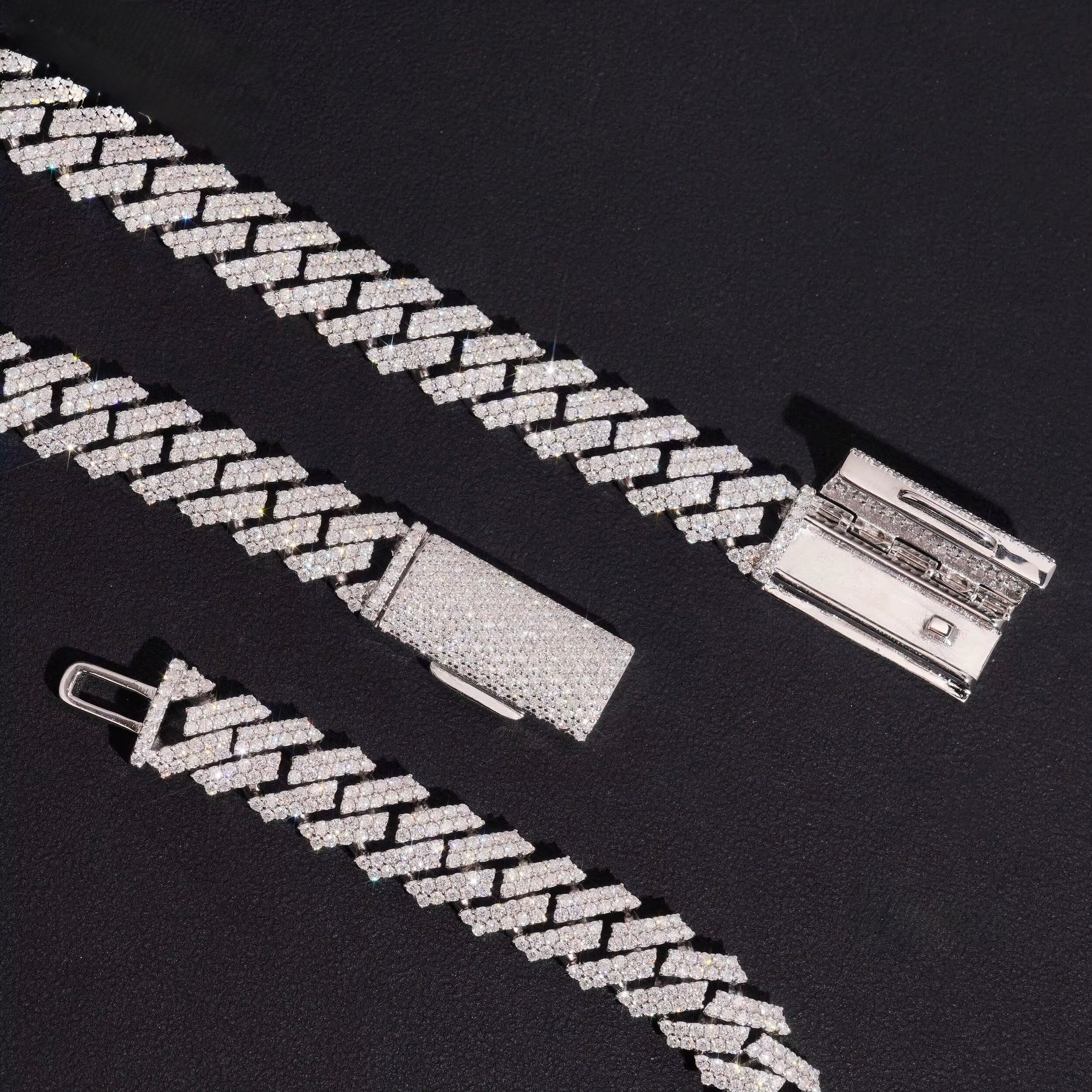 12MM Cuban Chain Prong Setting Moissanite Silver S925 + Rhodium Passes Diamond Icedout Bussdown