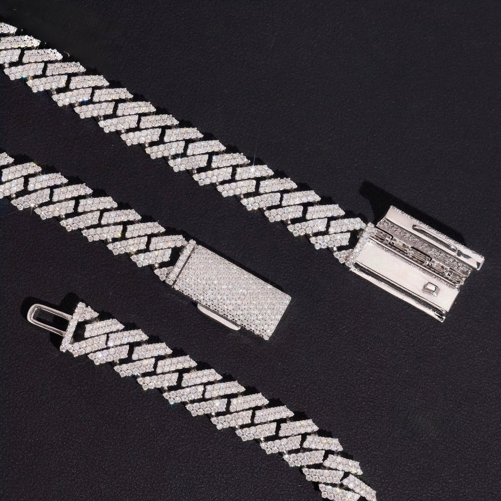 12mm Cuban Bracelet Prong Setting — Moissanite, 925 Silver