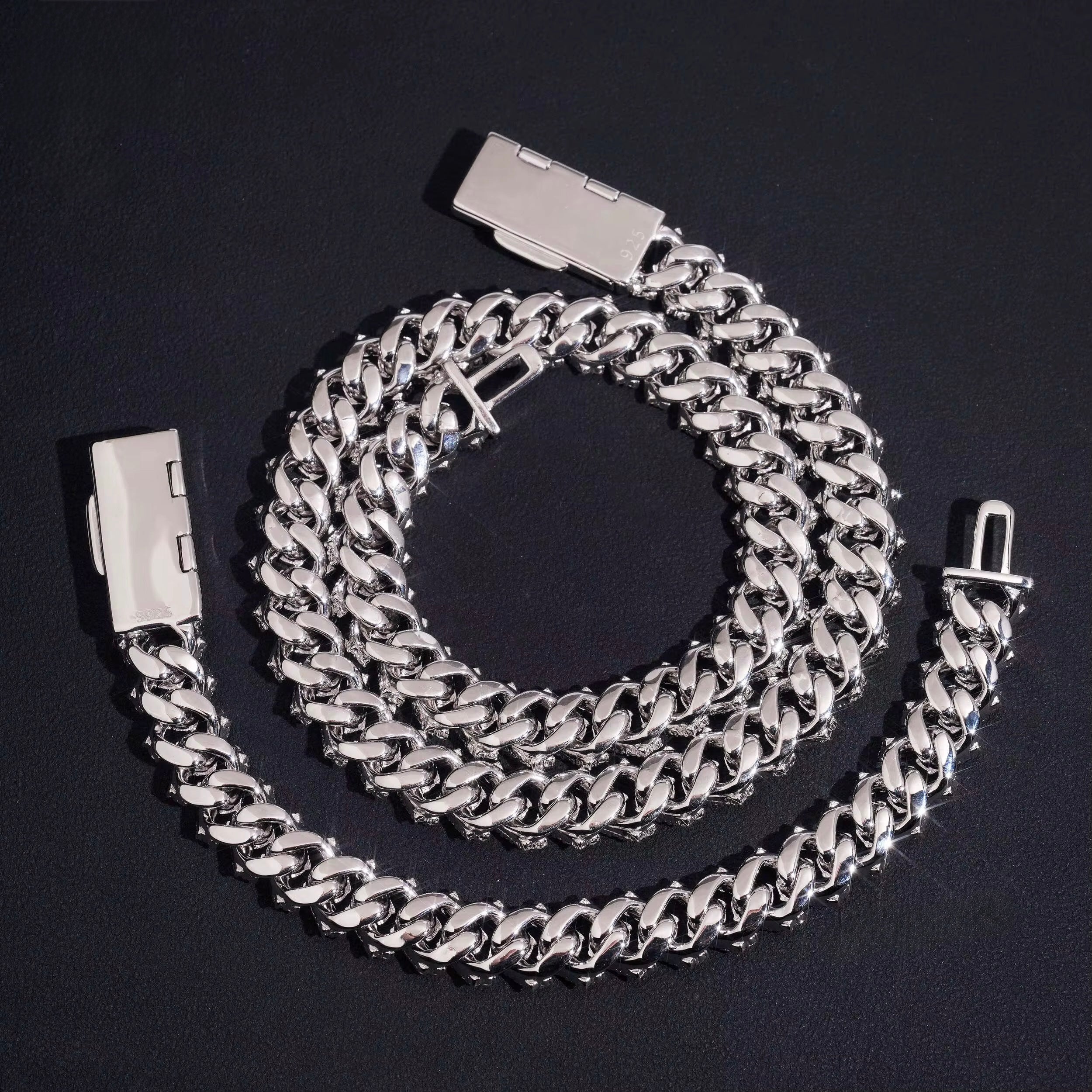12MM Cuban Chain Prong Setting Moissanite Silver S925 + Rhodium Passes Diamond Icedout Bussdown