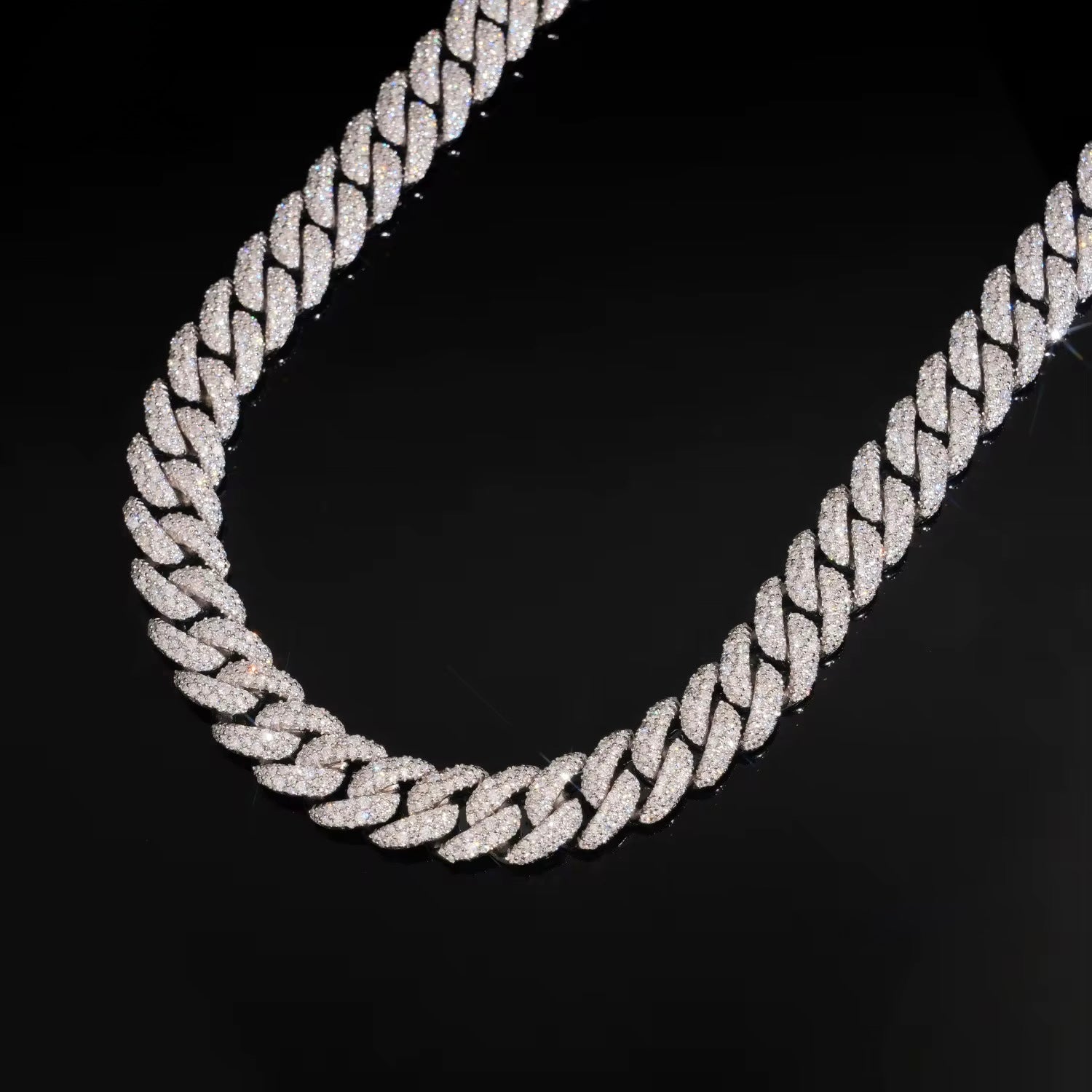 12MM Cuban Chain Pave Flower Setting NEW LOCK Moissanite Silver S925 + Rhodium Passes Diamond Icedout Bussdown