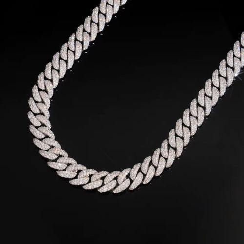 12MM Cuban Chain Pave Flower Setting NEW LOCK Moissanite Silver S925 + Rhodium Passes Diamond Icedout Bussdown