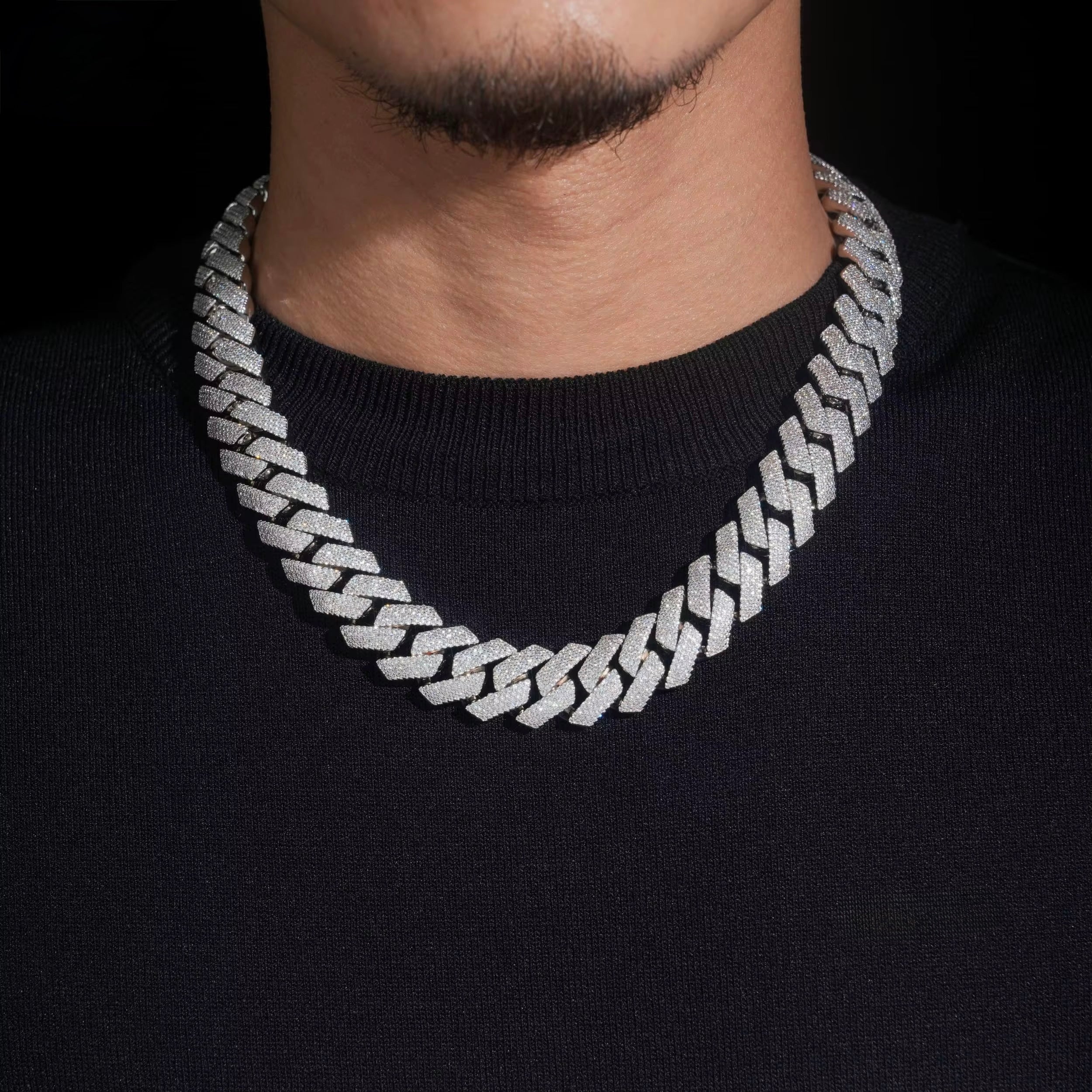 18MM Cuban Chain Honeycomb Setting Moissanite Silver S925 + Rhodium Passes Diamond Icedout Bussdown