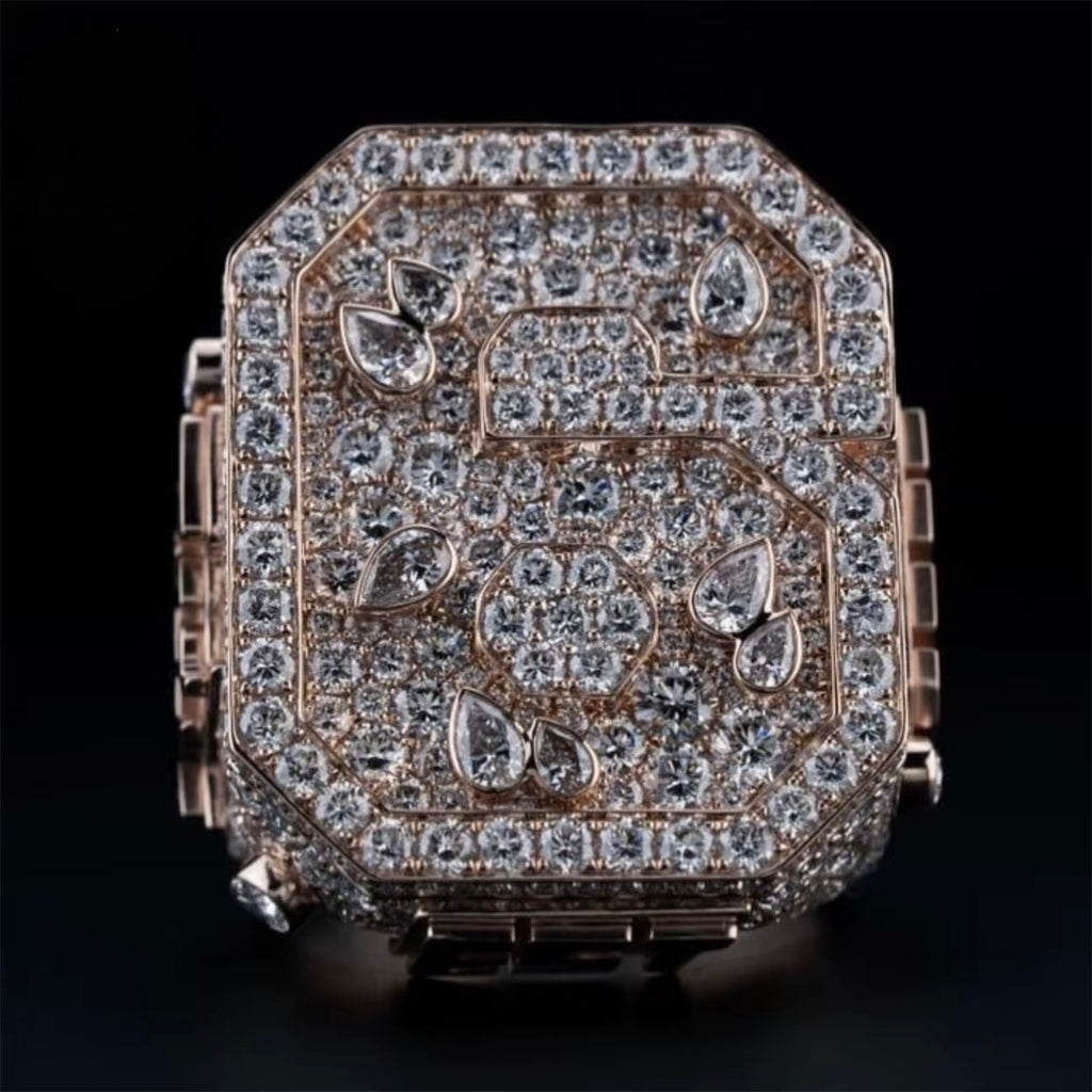 Custom Ring Moissanite Silver S925 + Rhodium Passes Diamond Icedout Bussdown