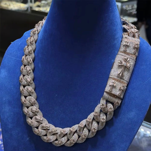 18mm Cuban Chain Bumper to Bumper Setting, Moissanite, 925 Silver | FAZE Jewelry