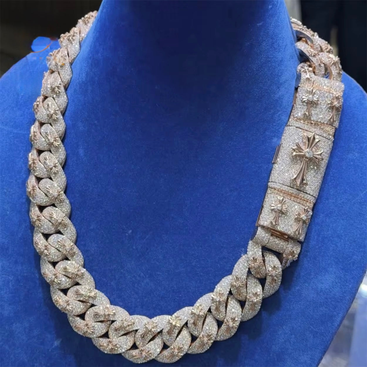 18MM Cuban Chain Bumper to Bumper Setting Moissanite Silver S925 + Rhodium Passes Diamond Icedout Bussdown