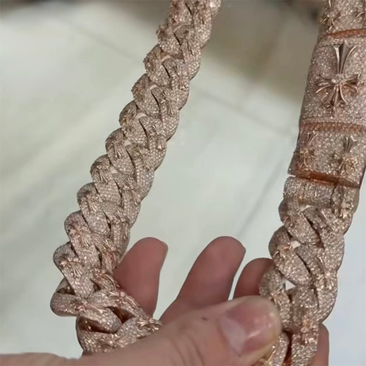 18MM Cuban Chain Bumper to Bumper Setting Moissanite Silver S925 + Rhodium Passes Diamond Icedout Bussdown