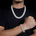 15MM Cuban Chain Pave Raised Stones Setting Moissanite Silver S925 + Rhodium Passes Diamond Icedout Bussdown