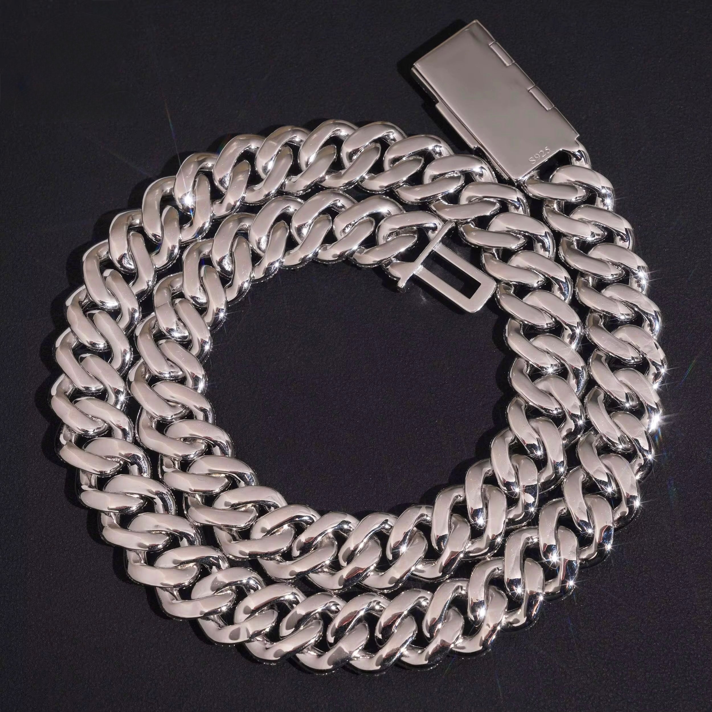 15MM Cuban Chain Pave Raised Stones Setting Moissanite Silver S925 + Rhodium Passes Diamond Icedout Bussdown