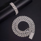 15mm Cuban Chain Pavé Raised Stones Setting, Moissanite, 925 Silver | FAZE Jewelry