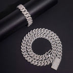 15mm Cuban Bracelet Pavé Raised Stones Setting — Moissanite, 925 Silver