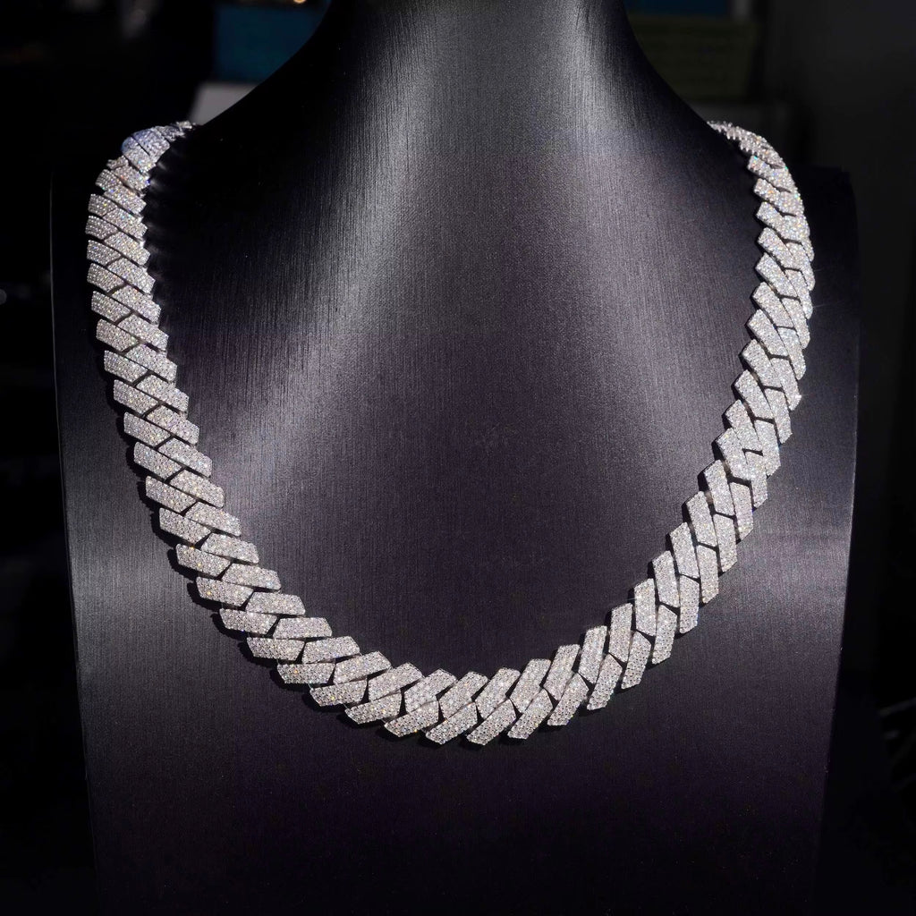 15MM Cuban Chain Honeycomb Setting Moissanite Silver S925 + Rhodium Passes Diamond Icedout Bussdown