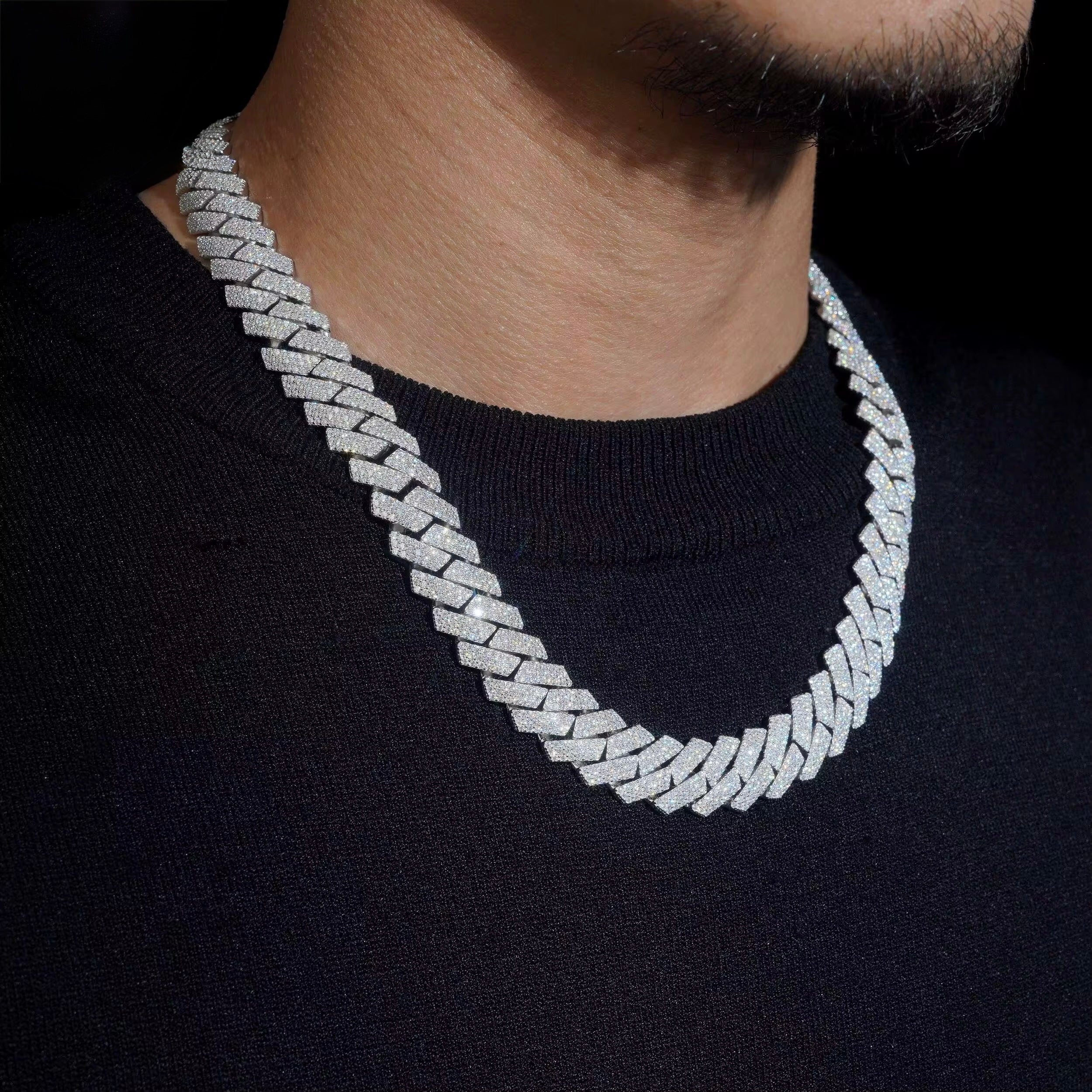 15MM Cuban Chain Honeycomb Setting Moissanite Silver S925 + Rhodium Passes Diamond Icedout Bussdown