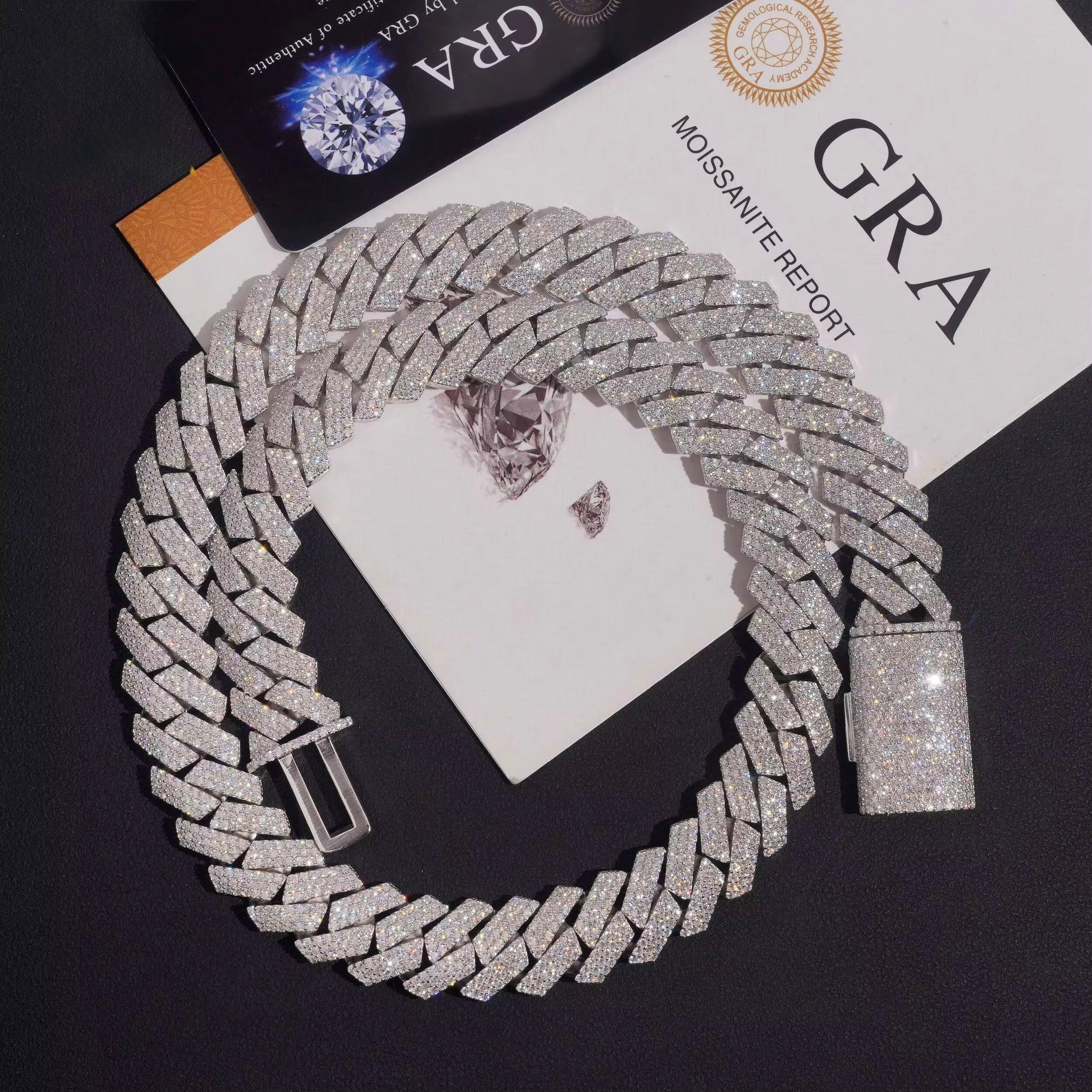 15MM Cuban Chain Honeycomb Setting Moissanite Silver S925 + Rhodium Passes Diamond Icedout Bussdown