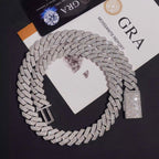 15mm Cuban Bracelet Honeycomb Setting — Moissanite, 925 Silver