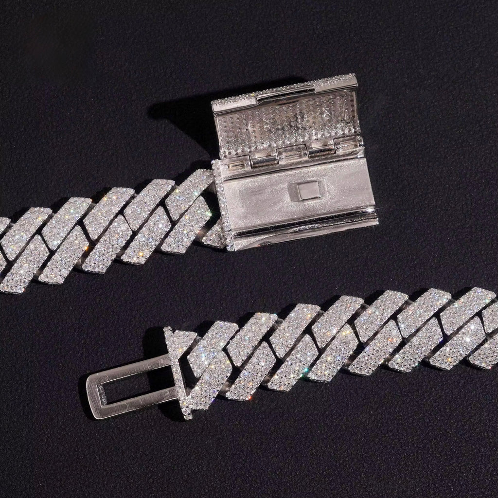 15MM Cuban Chain Honeycomb Setting Moissanite Silver S925 + Rhodium Passes Diamond Icedout Bussdown