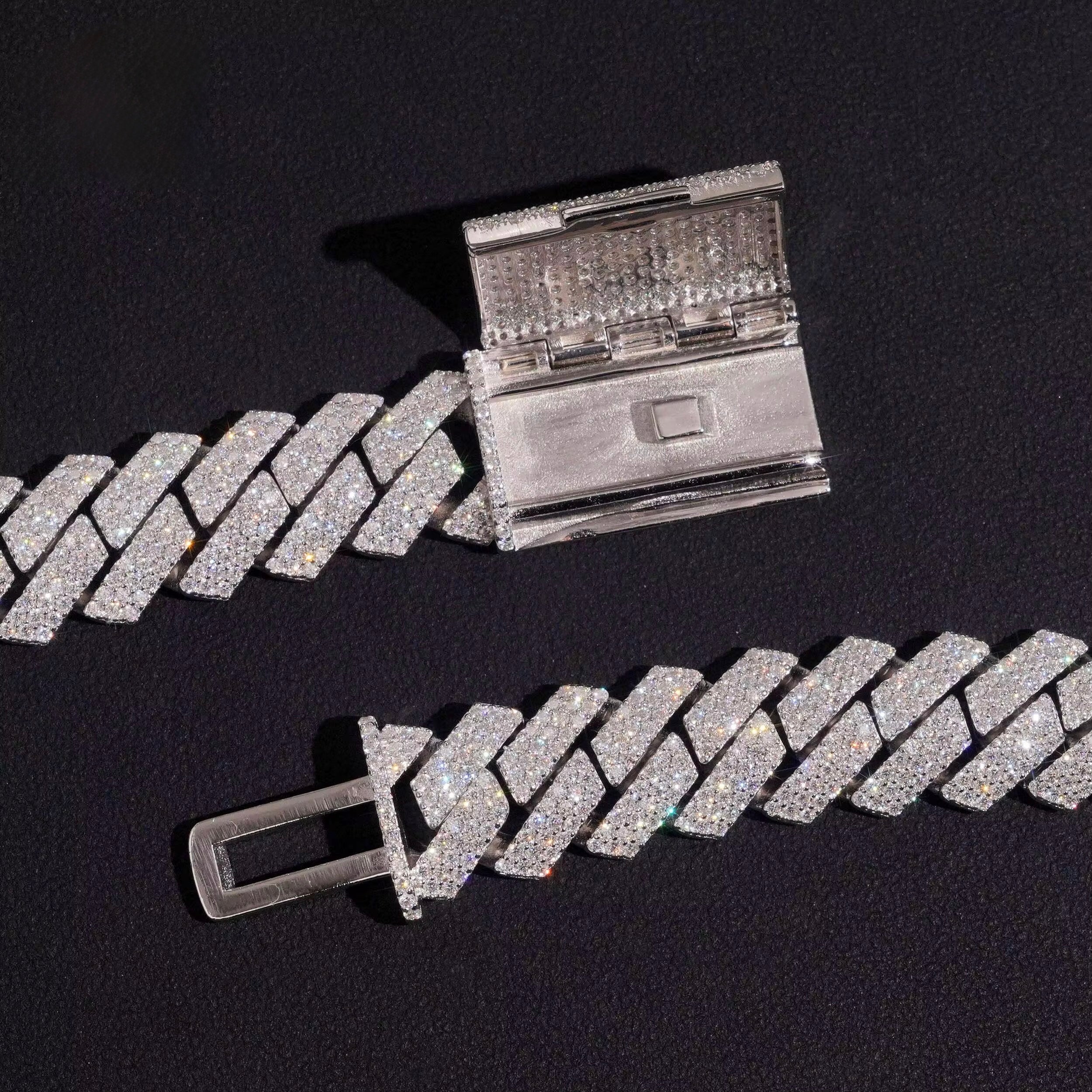 15MM Cuban Chain Honeycomb Setting Moissanite Silver S925 + Rhodium Passes Diamond Icedout Bussdown