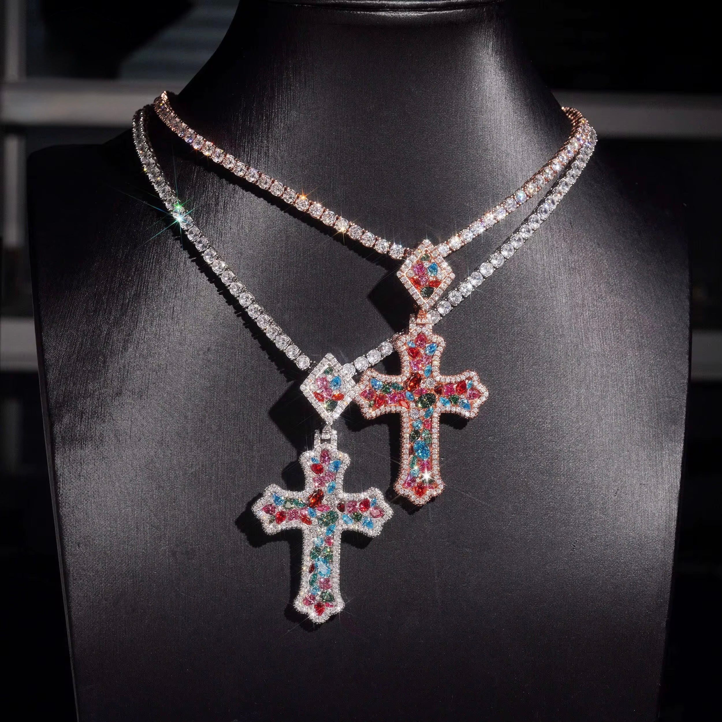 Cross Color Pendant Moissanite Silver S925 + Rhodium Passes Diamond Icedout Bussdown