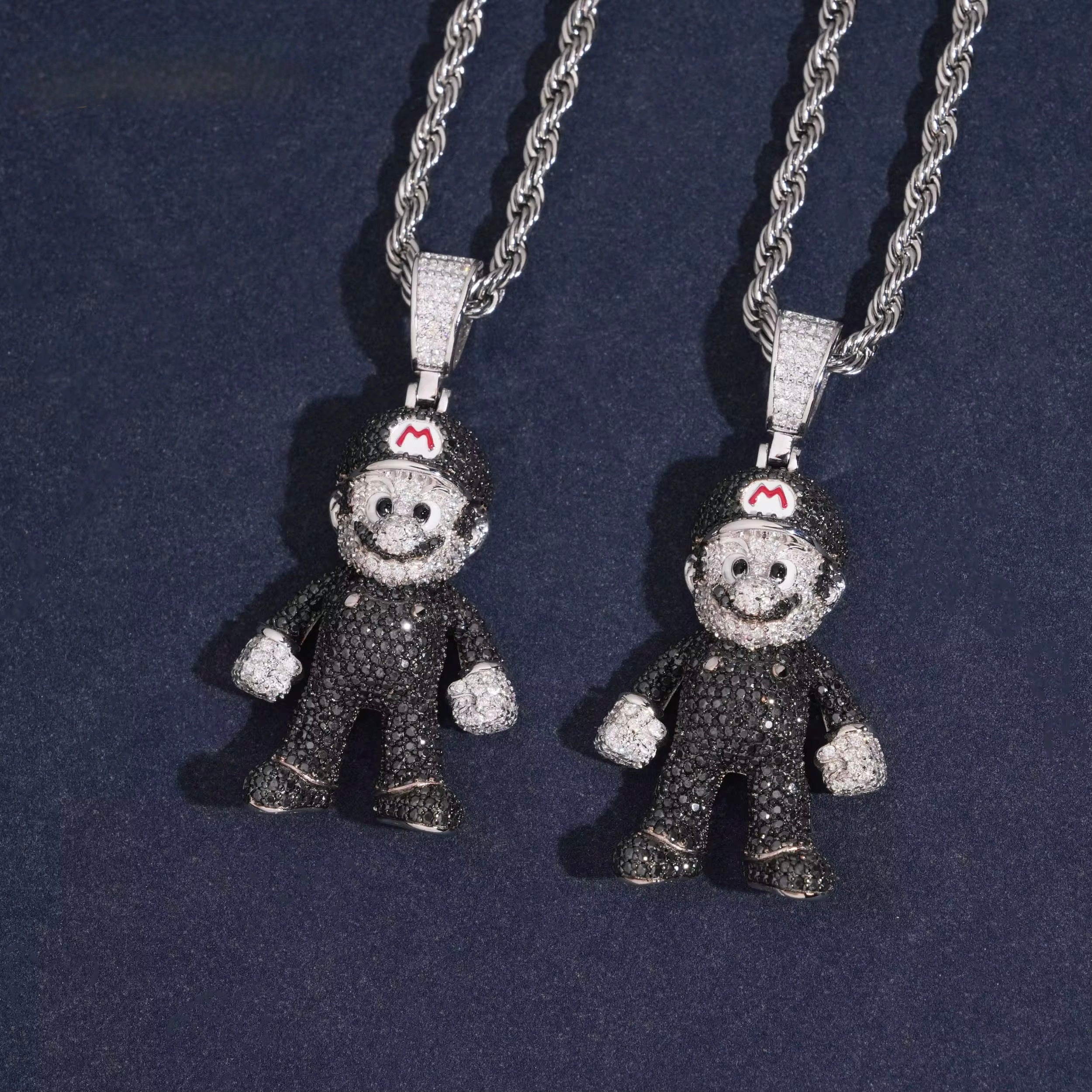 Mario Black Pendant Moissanite Silver S925 + Rhodium Passes Diamond Icedout Bussdown