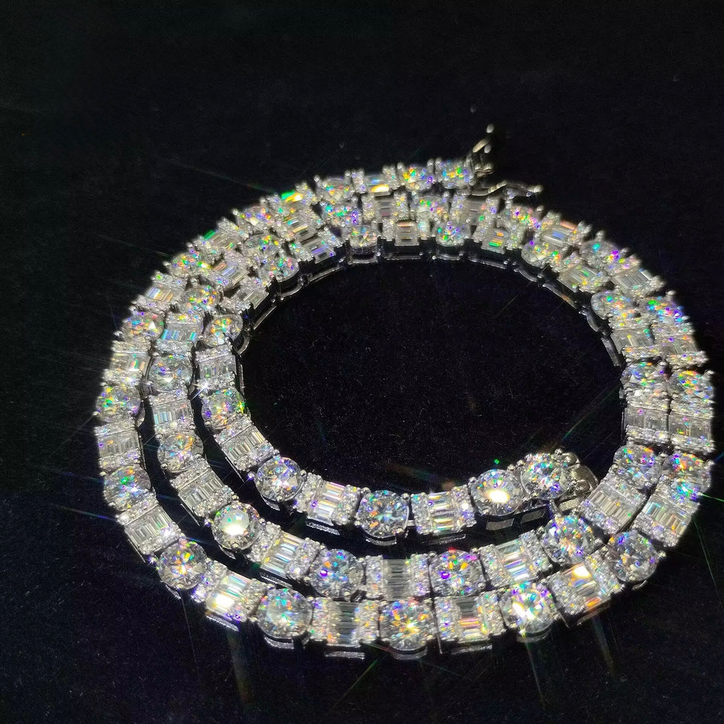 5MM Tennis + Baguette Chain Moissanite Silver S925 + Rhodium