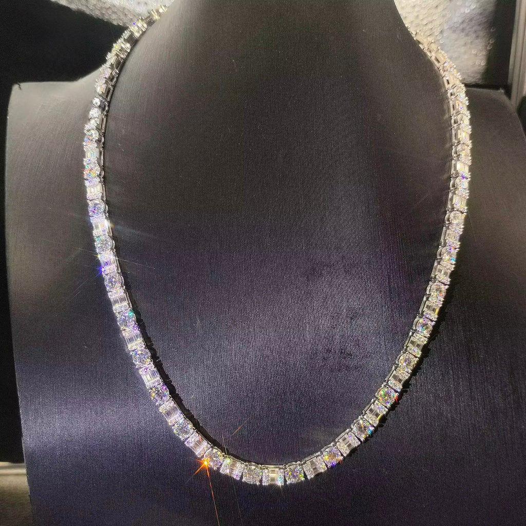 5MM Tennis + Baguette Chain Moissanite Silver S925 + Rhodium