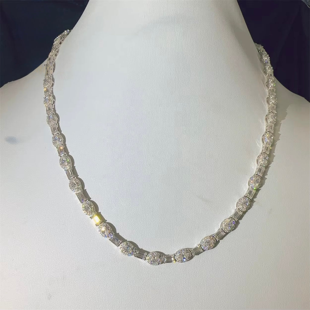 4MM Tennis + Baguette Centerstone Chain Moissanite Silver S925 + Rhodium