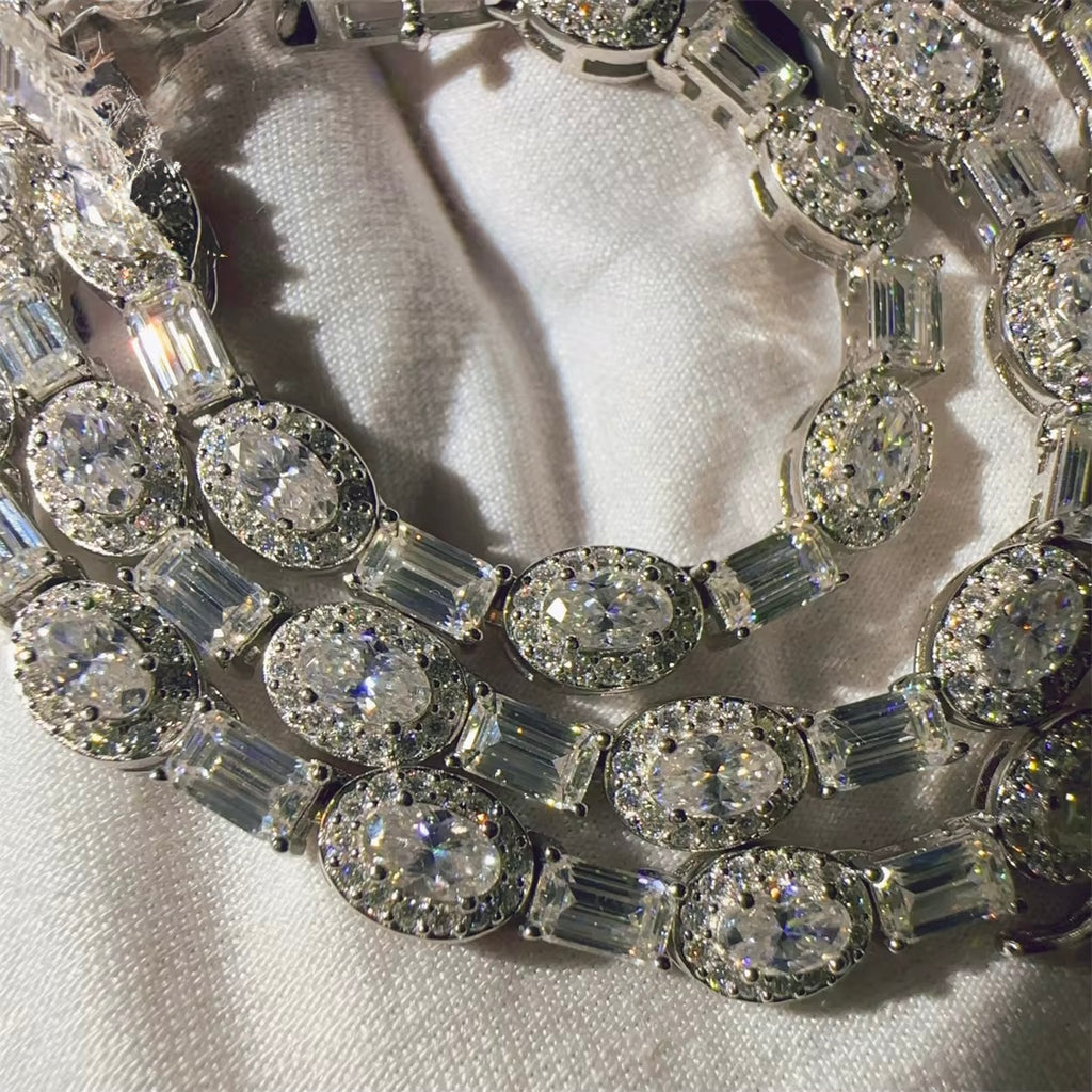 4MM Tennis + Baguette Centerstone Chain Moissanite Silver S925 + Rhodium