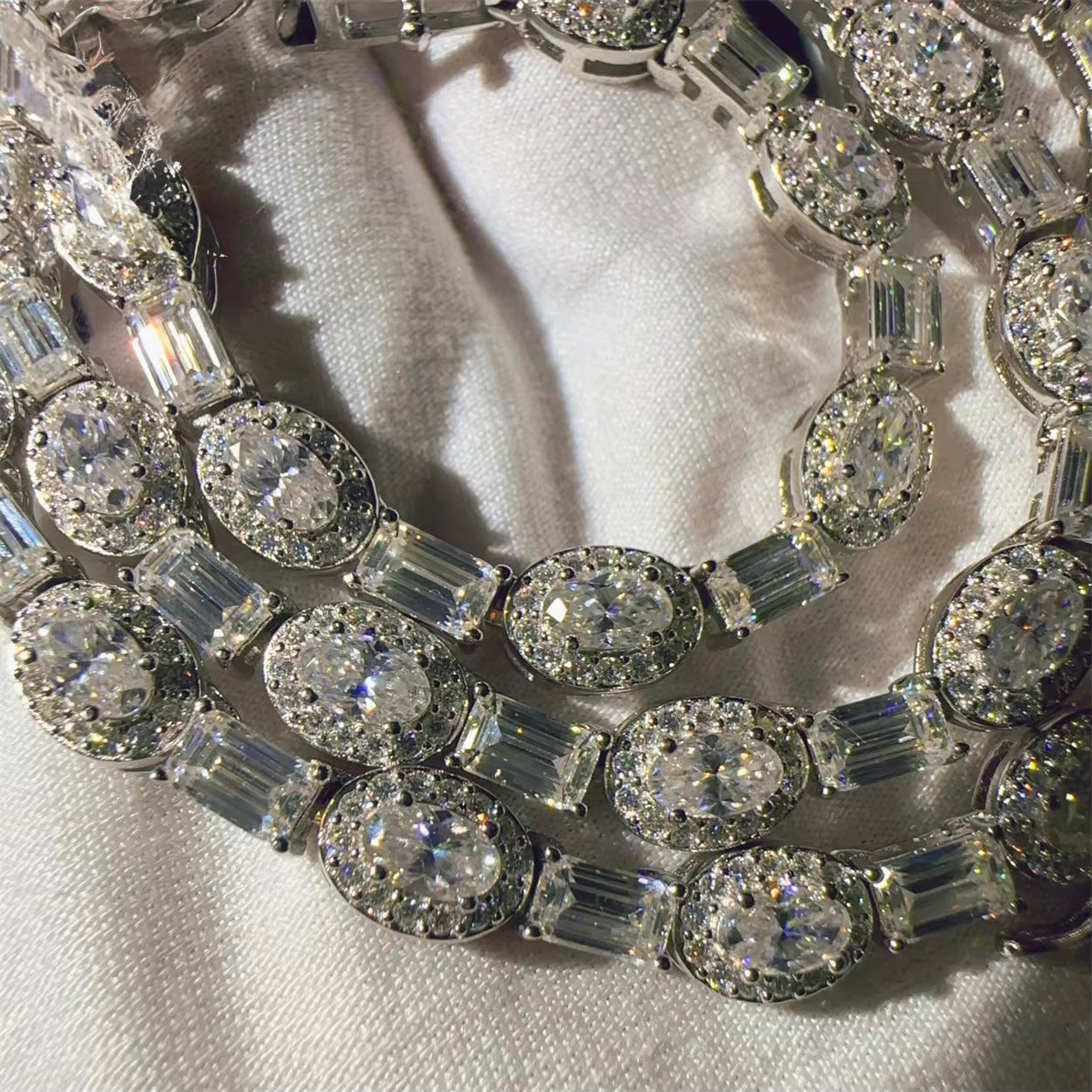 4MM Tennis + Baguette Centerstone Chain Moissanite Silver S925 + Rhodium