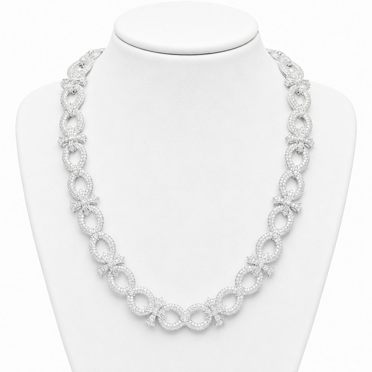 13mm Cross Infinity Charm Chain — Moissanite, 925 Silver
