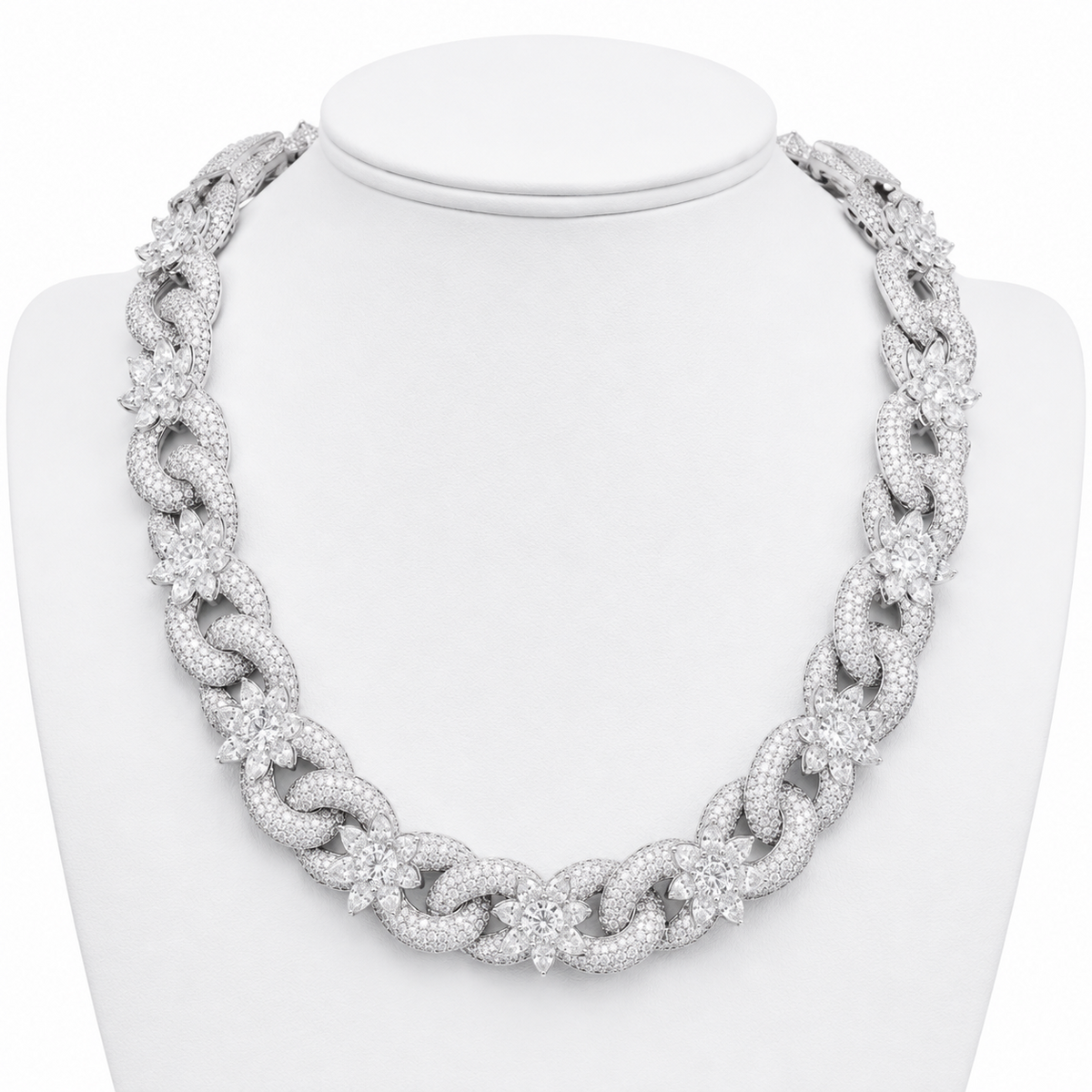 18mm Bling Flower Cuban Chain — Moissanite, 925 Silver