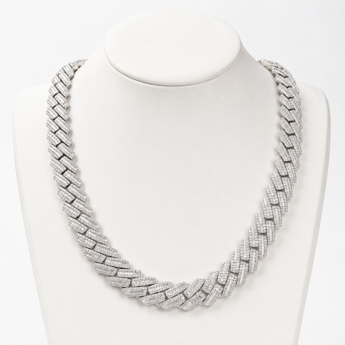 15mm Baguette Cuban Chain — Moissanite, 925 Silver