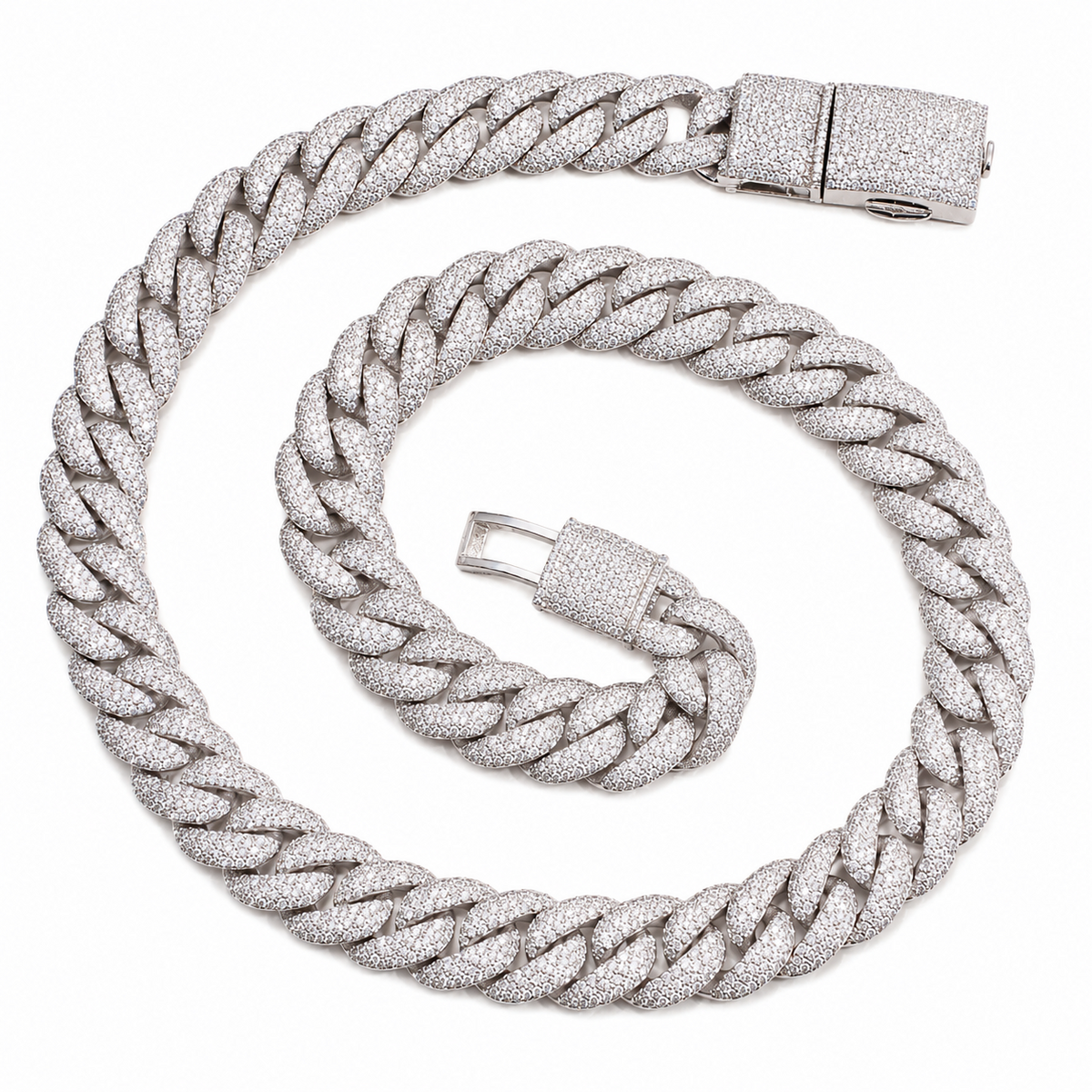 18mm Cuban Chain Pavé Mosaic Setting New Lock — Moissanite, 925 Silver