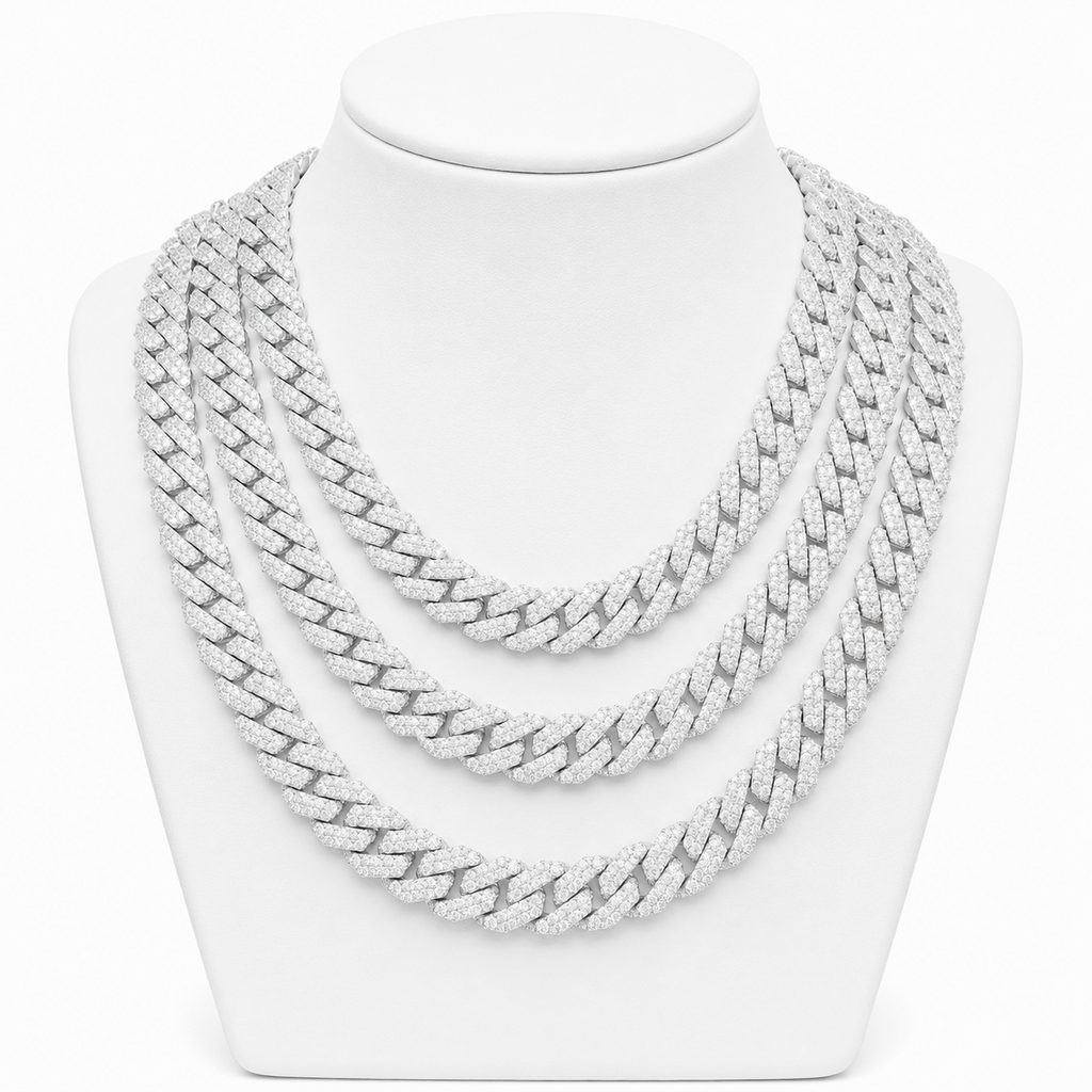 10mm Cuban Chain Pavé Setting — Moissanite, 925 Silver