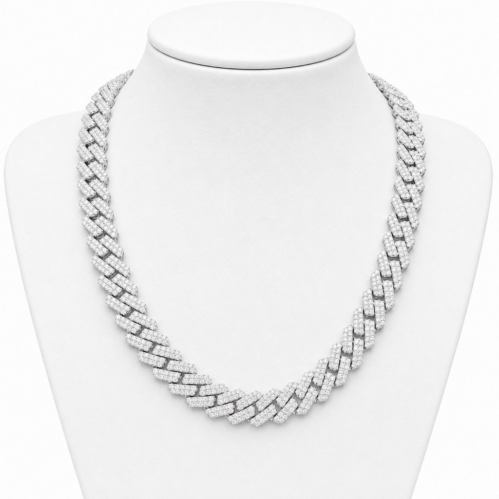 10mm Cuban Chain Baguette Setting — Moissanite, 925 Silver