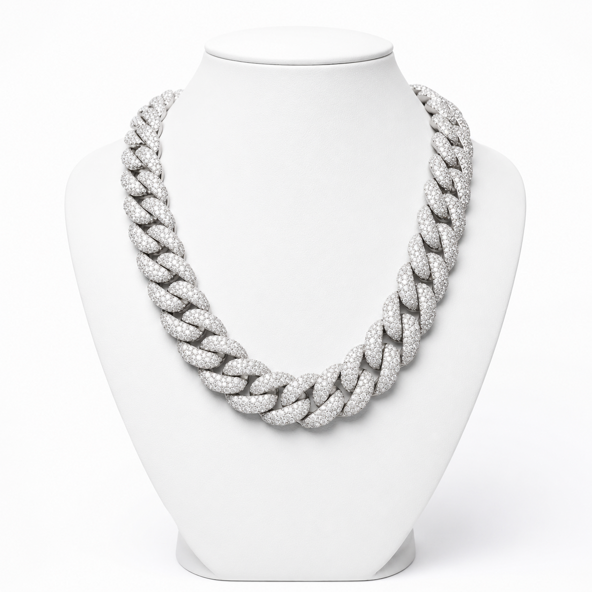 18mm Cuban Chain Domed Pavé Setting — Moissanite, 925 Silver