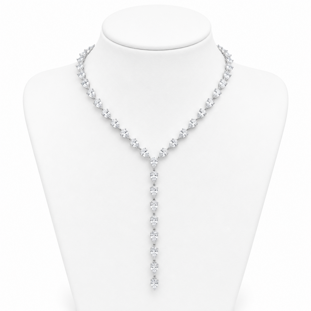 Pear Cut Lariat Necklace — Moissanite, 925 Silver