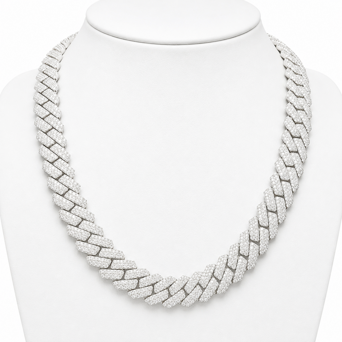 15mm Baguette Cuban Chain — Moissanite, 925 Silver