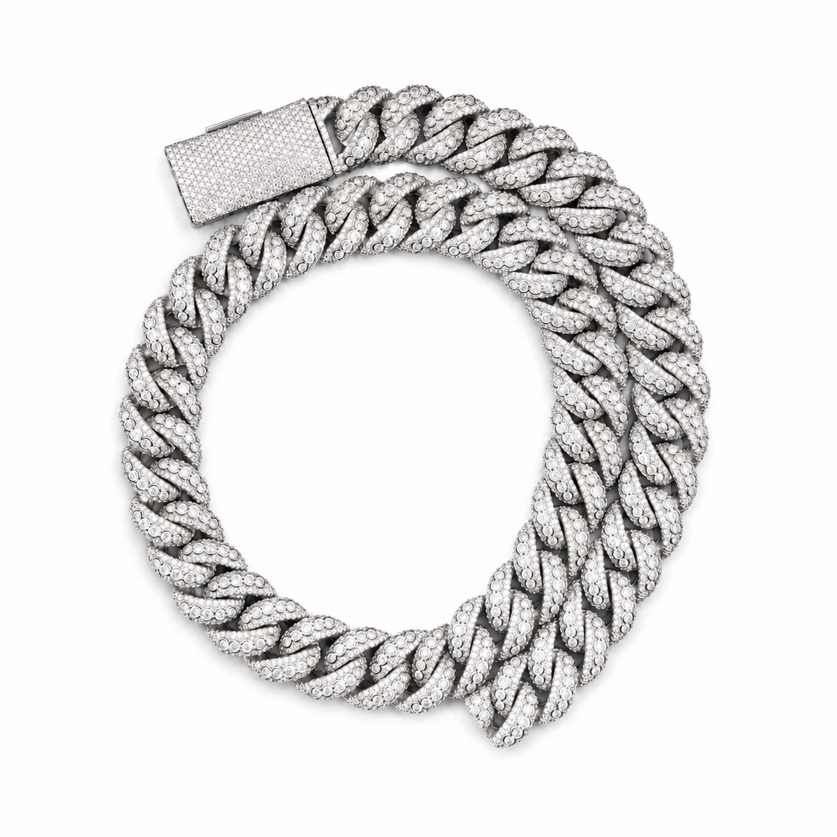 18mm Cuban Chain Pavé Silver Frame Setting — Moissanite, 925 Silver