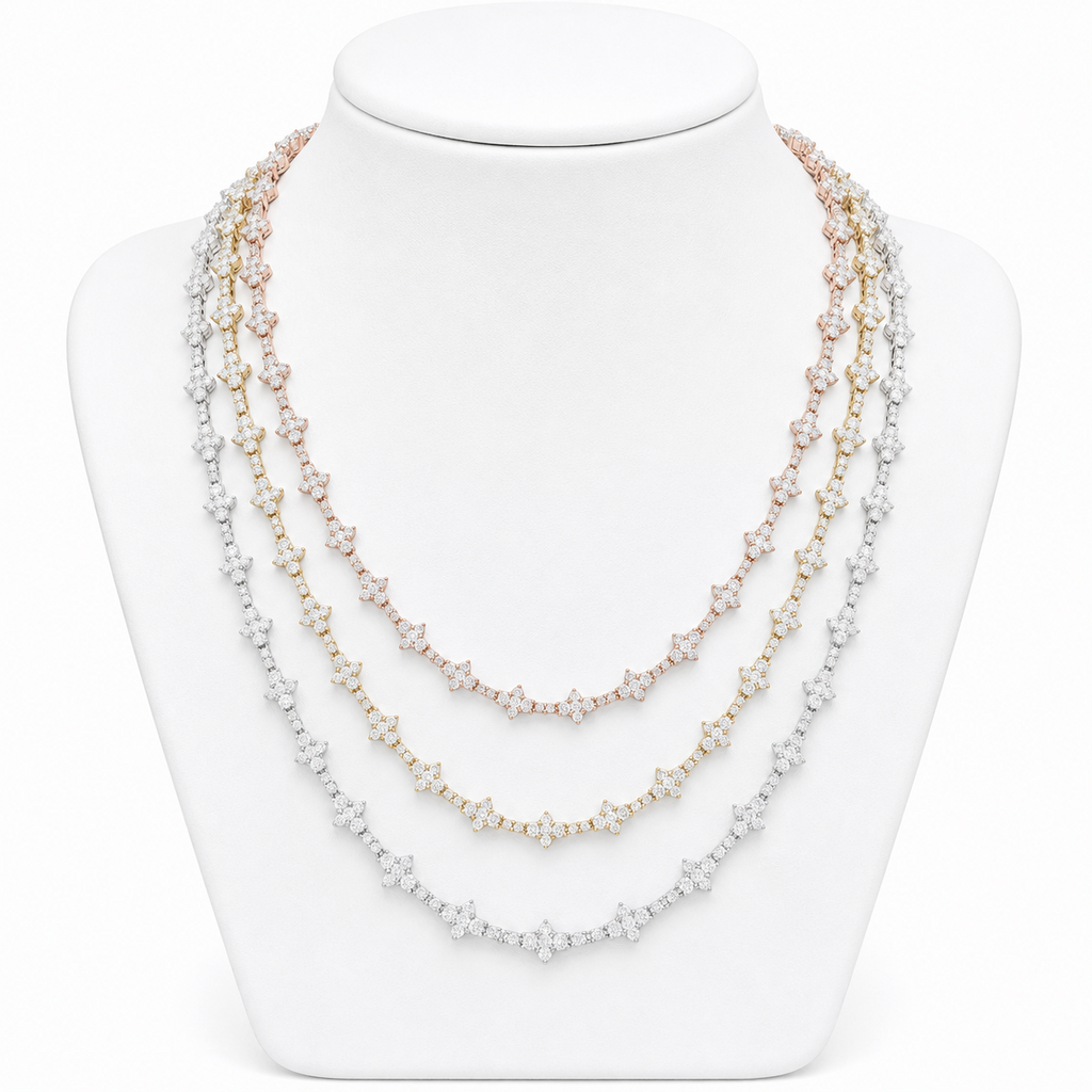 3mm Cluster Chain — Moissanite, 925 Silver