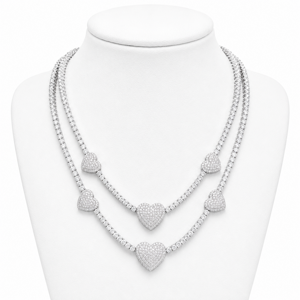 Heart Tennis Chain — Moissanite, 925 Silver