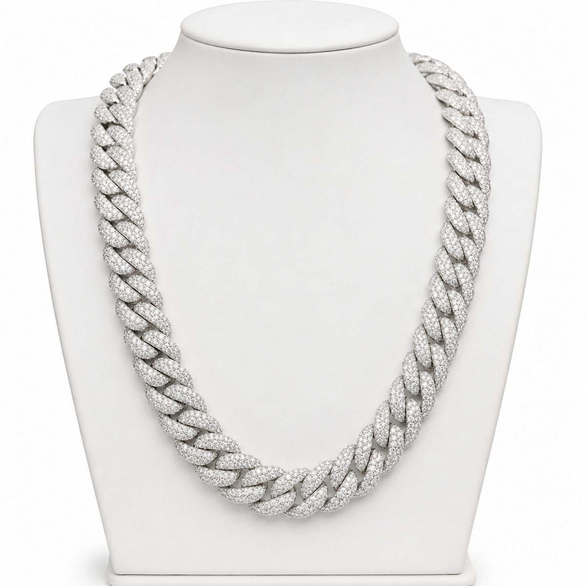 15mm Cuban Chain New Lock Pavé Mosaic Setting — Moissanite, 925 Silver